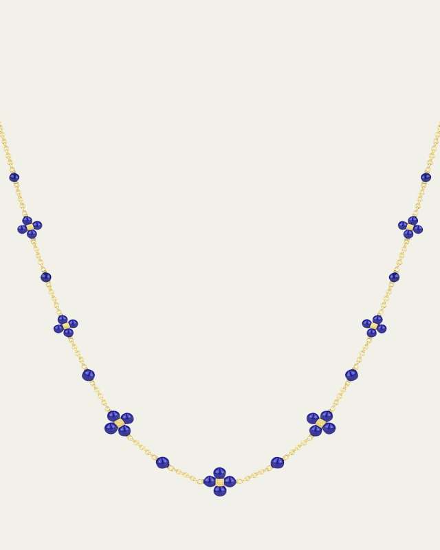 18K Yellow Gold Lapis Lazuli Sequin Necklace, 18"